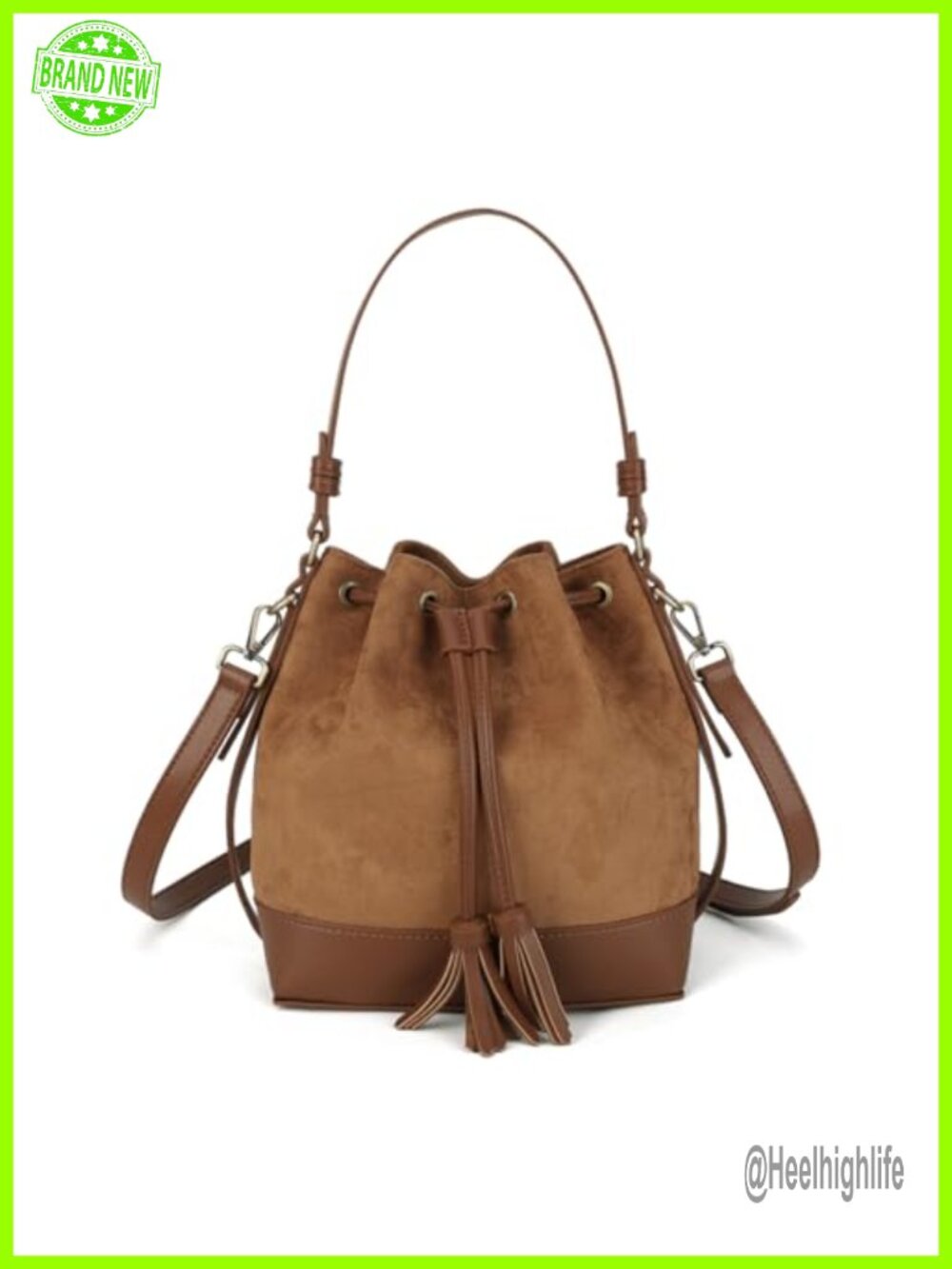 Faux Suede Bucket Bag Drawstring Crossbody Purse with Tassels